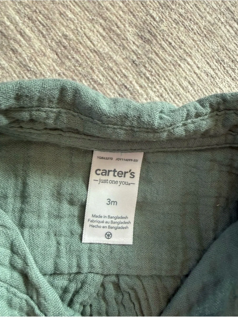 Carter's Green Gauze Two-Piece Shirt and Shorts Set